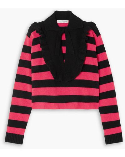Philosophy Di Lorenzo Serafini Bow-detailed Ruffled Striped Wool And Cashmere-blend Sweater - Red