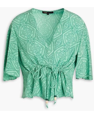 Maje Printed Cupro-blend Top - Green