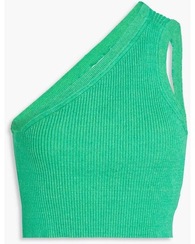 Jacquemus Ascu One-shoulder Ribbed Linen-blend Top - Green