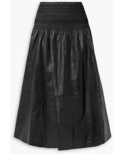 Lafayette 148 New York Shirred Leather Midi Skirt - Black