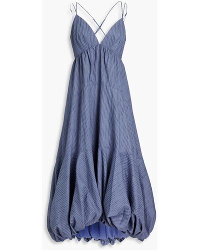 Cinq À Sept Sofia Gathered Striped Jacquard Midi Dress - Blue