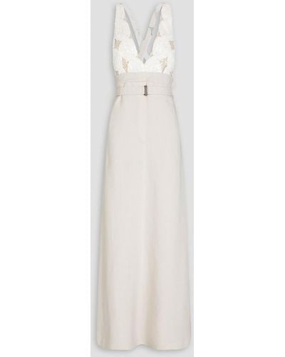 Brunello Cucinelli Embellished Open-knit And Twill Maxi Dress - White