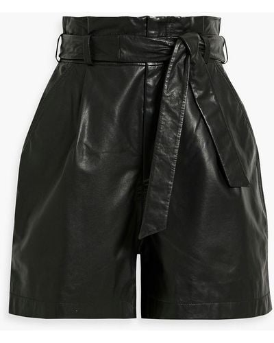 Walter Baker Velda Belted Pleated Leather Shorts - Black