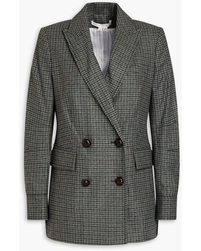 Veronica Beard Double-breasted Houndstooth Wool-blend Flannel Blazer - Black