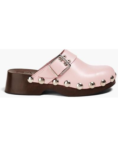 Ganni Studded Leather Clogs - Pink