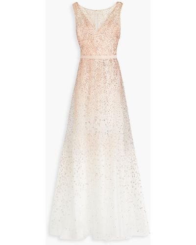 Marchesa Glittered Dégradé Tulle Gown - White