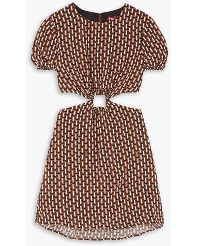 STAUD Epona Cutout Printed Jersey Mini Dress - Brown