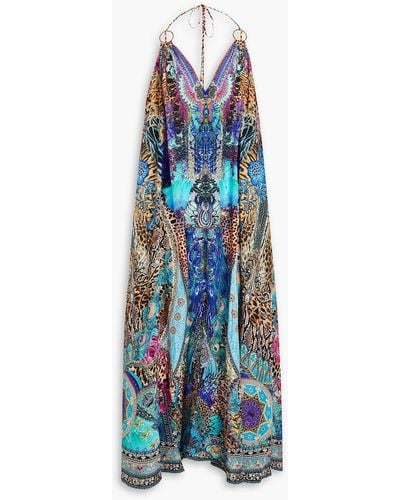 Camilla Embellished Printed Silk Crepe De Chine Maxi Dress - Blue