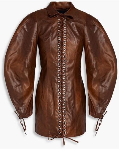 ROTATE BIRGER CHRISTENSEN Lace-up Faux Leather Minidress - Brown