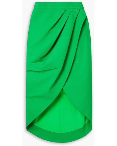Sergio Hudson Draped Wrap-effect Grain De Poudre Wool Midi Skirt - Green