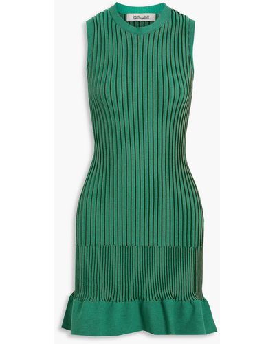 Diane von Furstenberg Whiskey Ribbed-knit Mini Dress - Green