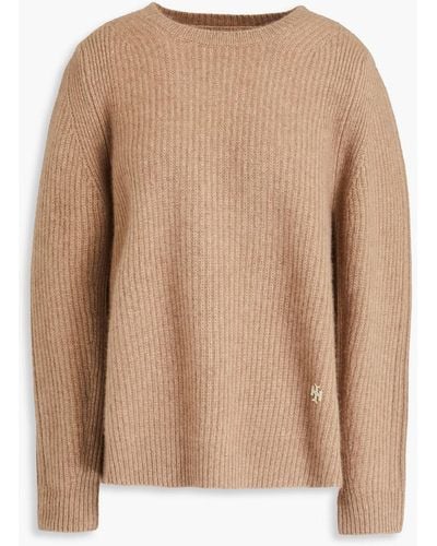 Tory Burch Embroidered Ribbed Cashmere Jumper - Brown