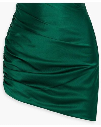 Michelle Mason Asymmetric Ruched Silk-satin Mini Skirt - Green