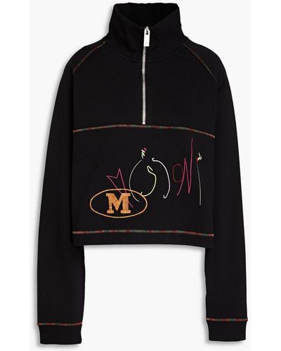M Missoni Embroidered French Cotton-terry Sweatshirt - Black