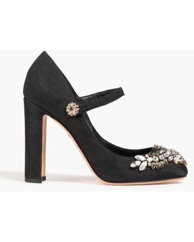 Dolce & Gabbana Embellished Jacquard Mary Jane Court Shoes - Black