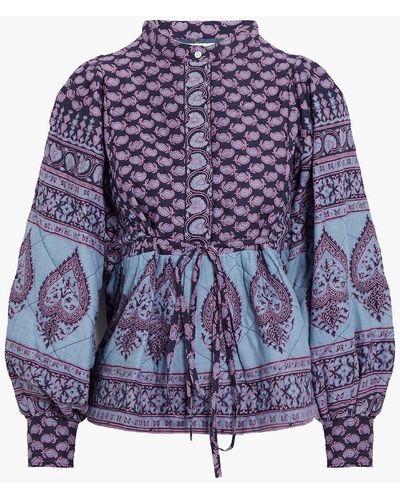 Antik Batik Maddy Quilted Printed Cotton-voile Blouse - Blue