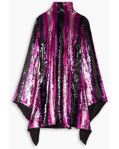 Halpern Striped Sequined Crepe De Chine Mini Dress - Purple