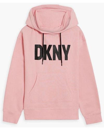 DKNY Printed Cotton-blend Fleece Hoodie - Pink