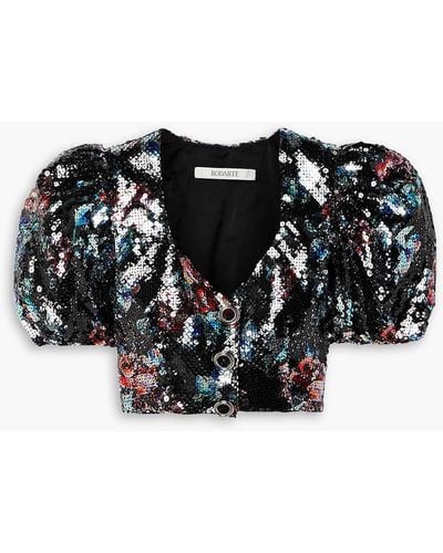 Rodarte Cropped Sequined Tulle Blouse - Black