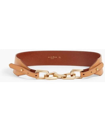 Sandro Chain-embellished Leather Belt - Brown