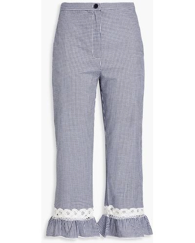Maje Cropped Gingham Cotton Straight-leg Trousers - Blue