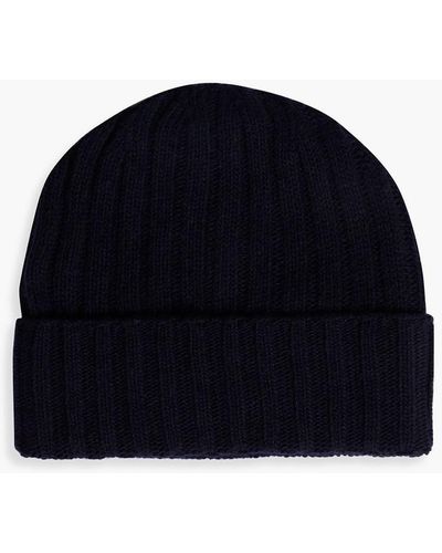 Iris & Ink Abigail Ribbed Recycled Cashmere Beanie - Blue
