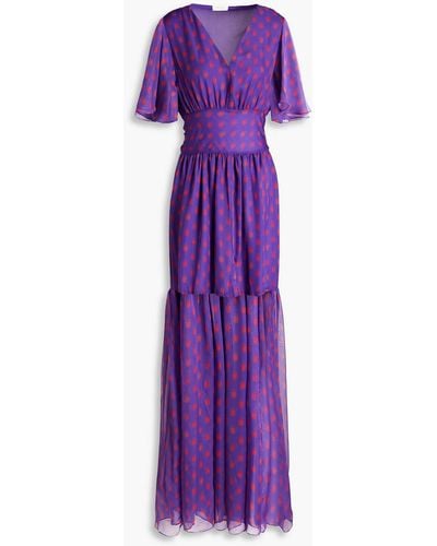 Eywasouls Malibu Tiered Gathered Printed Chiffon Maxi Dress - Purple