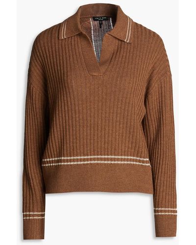 Rag & Bone Monti Ribbed Wool Polo Sweater - Brown