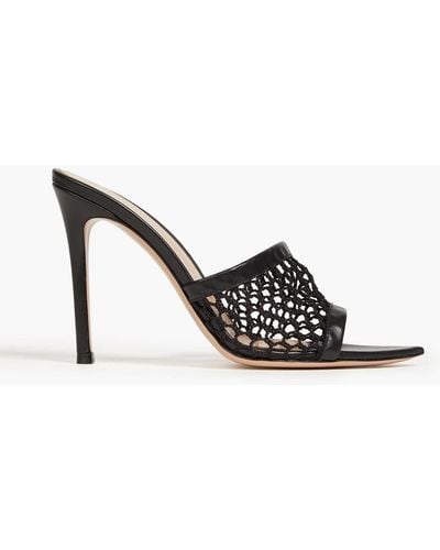 Gianvito Rossi Leather-trimmed Fishnet Mules - Black