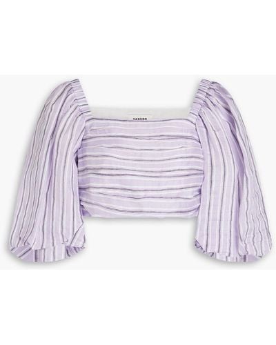 Sandro Cropped Striped Linen-blend Gauze Top - Purple