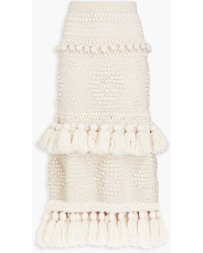 Zimmermann Tiered Tasselled Crocheted Wool Midi Skirt - Natural