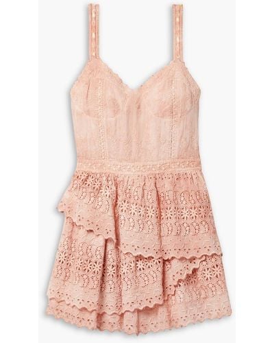 LoveShackFancy Caro Tiered Broderie Anglaise Mini Dress - Pink