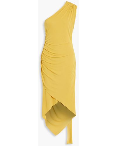 Halston Pia Asymmetric One-shoulder Draped Jersey Midi Dress - Yellow