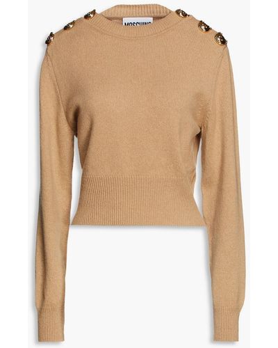 Moschino Embellished Cashmere And Wool-blend Sweater - Natural