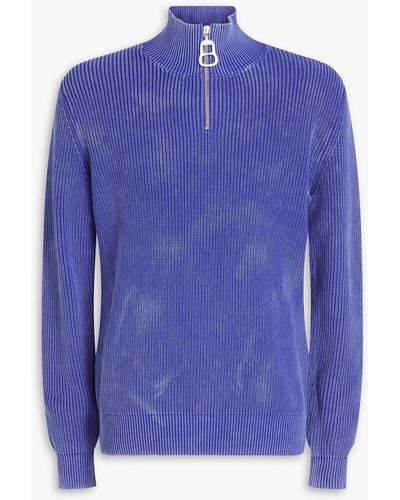 JW Anderson Faded Ribbed Cotton Half-zip Jumper - Blue