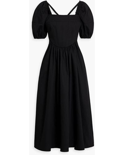 Rosetta Getty Gathered Cotton-twill Midi Dress - Black