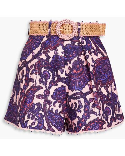 Zimmermann Shorts aus leinen mit paisley-print und zierperlen - Lila