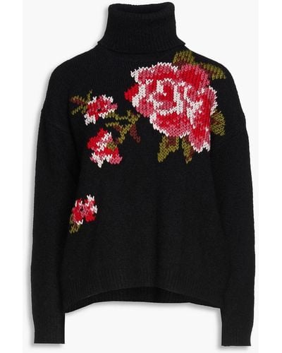 RED Valentino Intarsia-knit Turtleneck Jumper - Black