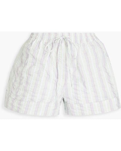 Ganni Striped Cotton-blend Seersucker Shorts - White