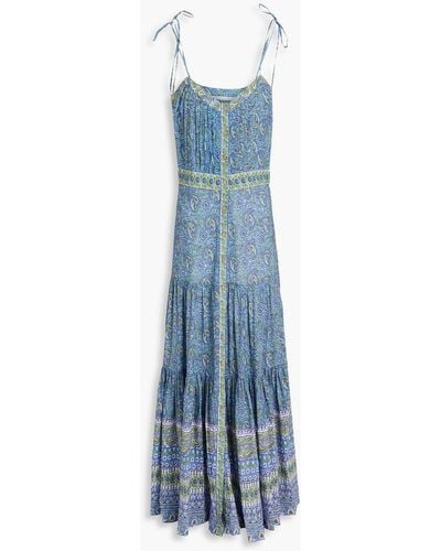 Veronica Beard Winsandra Pintucked Paisley-print Jacquard Maxi Dress - Blue