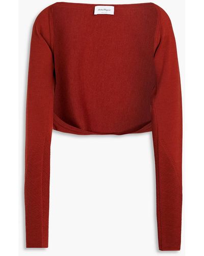 Ferragamo Cropped Wool And Silk-blend Shrug - Red