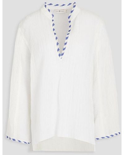 Tory Burch Crocheted Lace-trimmed Ramie And Cotton-blend Gauze Top - White