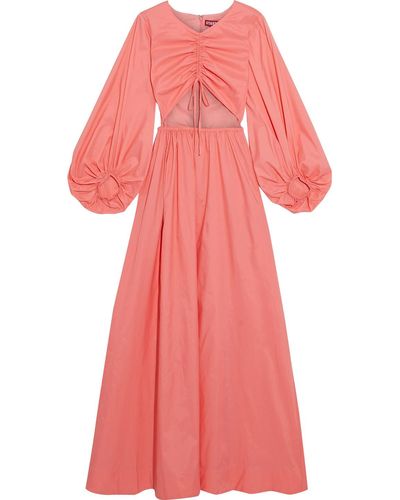 STAUD Tangier Cutout Ruched Shell Maxi Dress - Pink