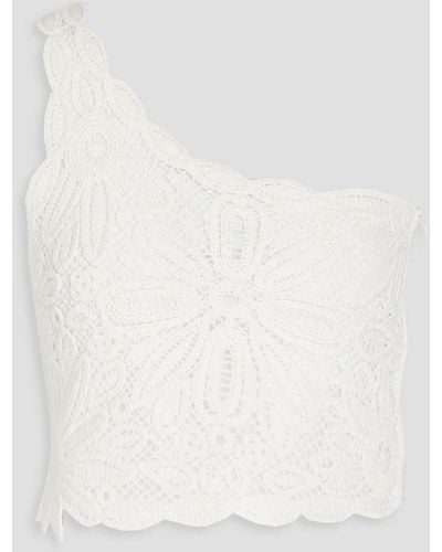 Maje One-shoulder Cropped Macramé Lace Top - White