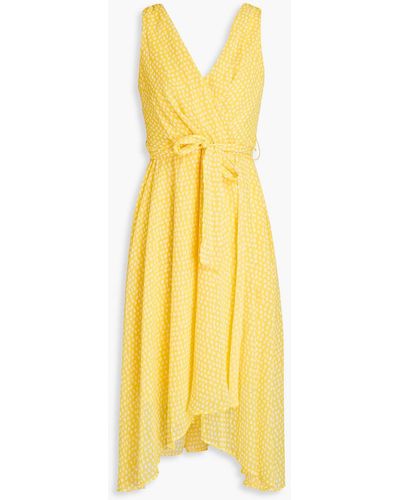 DKNY Wrap-effect Polka-dot Crepon Midi Dress - Yellow