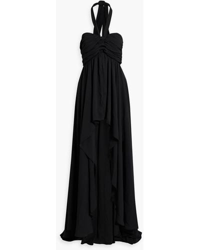 Ronny Kobo Natasha Cutout Ruched Georgette Halterneck Maxi Dress - Black