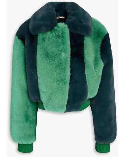 ROTATE BIRGER CHRISTENSEN Cropped Two-tone Faux Fur Coat - Green