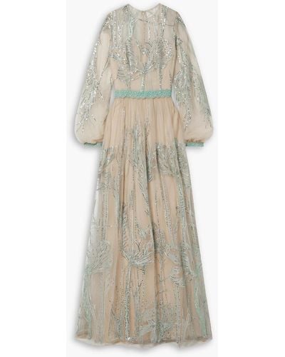 Costarellos Jezebel Lace-trimmed Sequin-embellished Tulle Gown - Natural