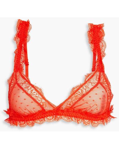 Love Stories Love Lace Lace-trimmed Point D'esprit Triangle Bra - Red