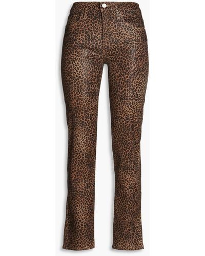 FRAME Le sylvie hoch sitzende jeans mit schmalem bein, beschichtung und leopardenprint - Braun
